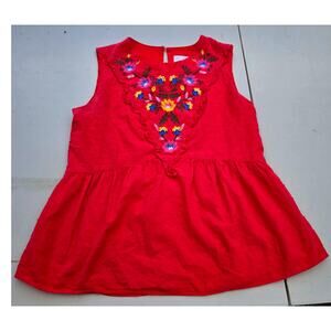 Embroidered Peplum Sleeveless Top Red Johnny Was Look Boho Hippie Folk Small